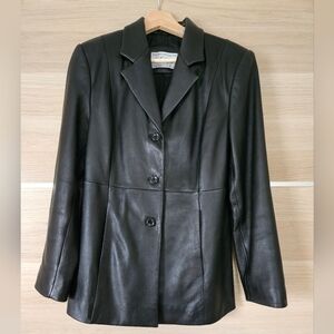Lord & Taylor Black 100% Leather Blazer Jacket –size M Petite